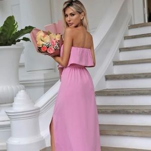 Pink strapless dress with belt, new but no tags